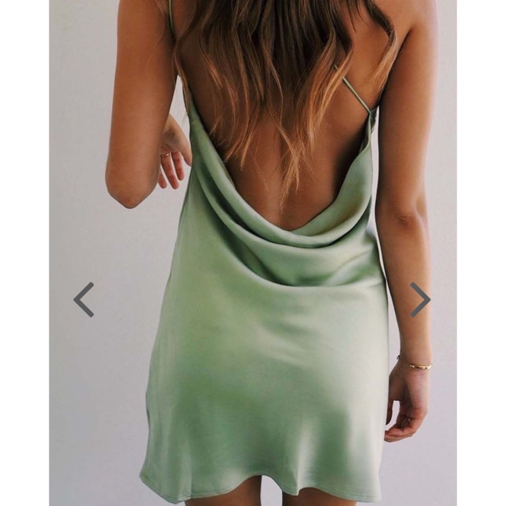 Verge Girl Sage Green Satin Mini Slip Dress - Picture 3 of 8